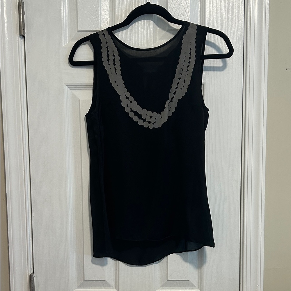100% Silk Banana Republic Black sleeveless Blouse with Gray Detailing